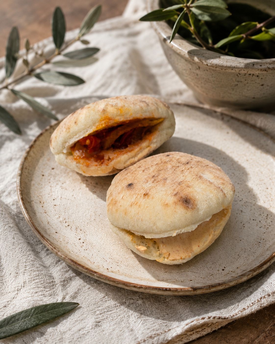 Duo de mini pita : Volaille au paprika - Piperade au chorizo